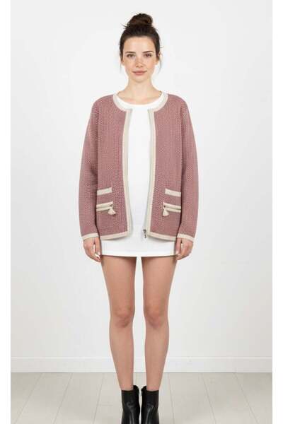 MARE BUTİK Zipper Detailed Textured Knitwear Cardigan