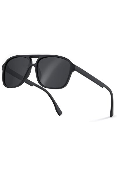 FEISEDY Polarized Pilot Sunglasses for Men Women Lightweight TR Frame Double Bridge Square Pilot Sun