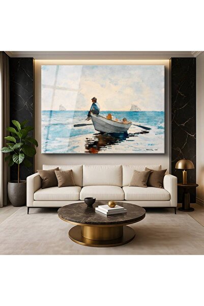 GülsenArt Winslow Homer Denizde Balıkçı Su Sporları Resmi Temperli Cam Tablo ...