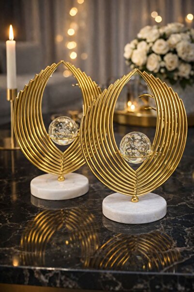 EMFA HOME 2'li Gold Yaprak Küre Dekoratif Obje | Modern & Şık Ev Ofis Masa Süsü