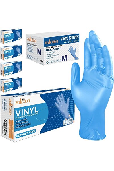 Zalcoon قفازات فحص فينيل للاستخدام مرة واحدة، 4.5 غرام، خالية من اللاتكس والب...