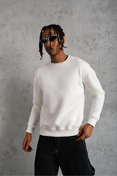 Generic Brand Men's Plain Crew Neck 3 Thread Cotton Sweatshirt - White