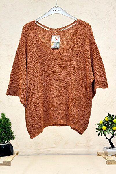 sahnemoda V-Neck Thessaloniki Knit Mercerized Loose Oversize Blouse