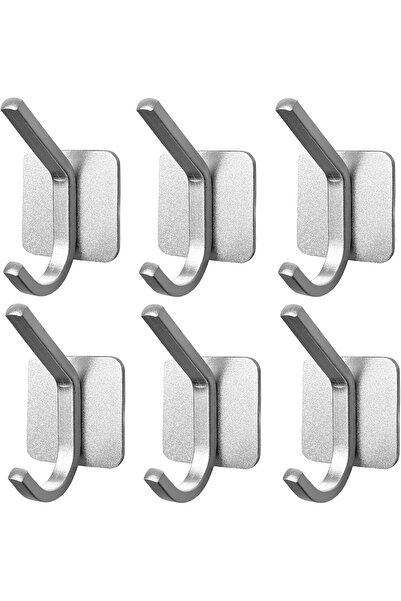 Zalcoon Towel Hook - Self Adhesive Hooks Bathroom Hooks Stainless Steel Robe Coat Hook 6-Packs (Silv