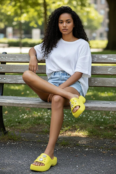 AkınalBella Women's Thick Sole Sticker Detailed Beach, Sea, Pool Slippers