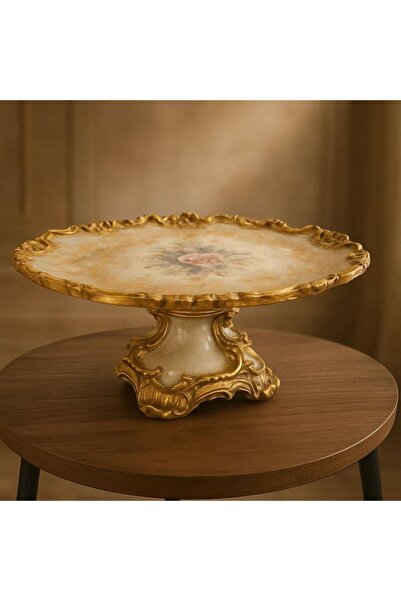 Oss elhetraf طبق تقديم فايبر كلاسيكي مزخرف باللون الذهبي