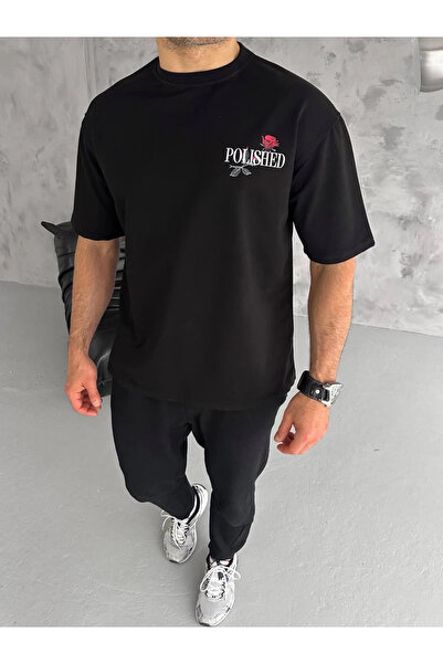 LUMİART Μπλουζάκι Unisex Crew Neck Printed Oversize - Μαύρο