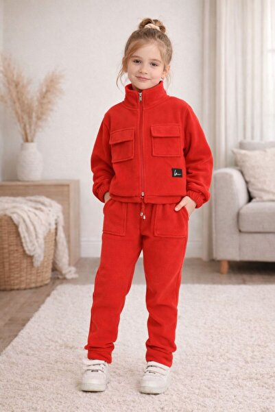 Aselin Kids طقم رياضي للفتيات مكون من قطعتين مع جيوب وسحاب من الصوف