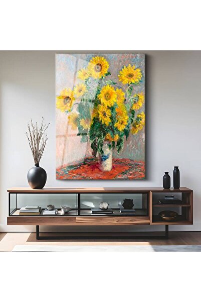 gurbaart Claude Monet Parlak Ayçiçekleri Temperli Cam Elegant Tablo Sanat Ele...