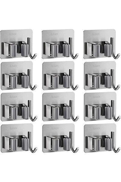 Zalcoon حامل ممسحة ومكنسة جداري مكون من 12 قطعة - حامل ممسحة ذاتي اللصق بدون ...