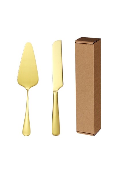 Partenya Paslanmaz Çelik Pasta Bıçak ve Spatula - Gold Renk - 2 Parça