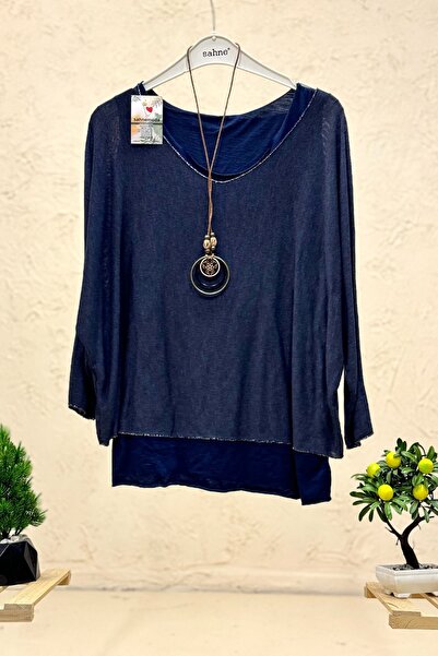 sahnemoda Plain Pattern Glittery Pendant Double Imported Blouse