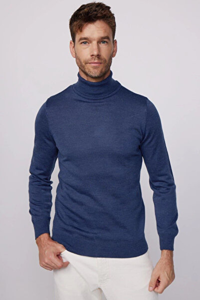 FREEDOM STOREE    Full Throat Turtleneck Woven Sweater - Indigo