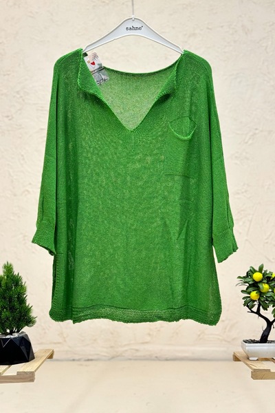 sahnemoda Tek Cepli V Yaka Yarasa Merserize Bluz