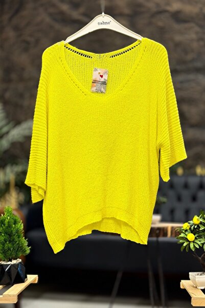 sahnemoda V-Neck Thessaloniki Knit Mercerized Loose Oversize Blouse