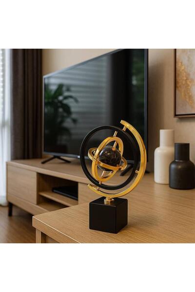 Oss elhetraf مجسم فلكي ستانلس ستيل بقاعدة رخام – ديكور عصري ارتفاع 34 سم