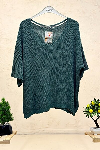 sahnemoda V-Neck Thessaloniki Knit Mercerized Loose Oversize Blouse