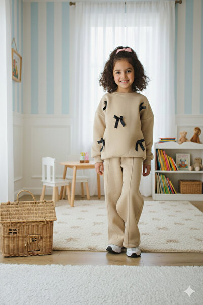 jeliboomkidswear طقم بناتي من KURDELALI ذو أرجل واسعة وثلاث خيوط مبطن بالصوف ...