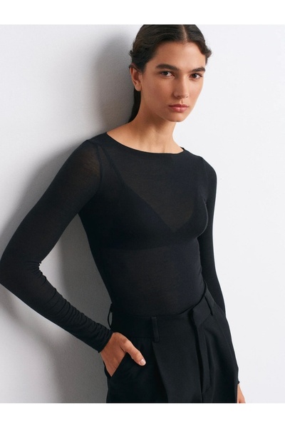 Ravza giyim Блуза с лодка деколте от модал и кашмир, ултра лека