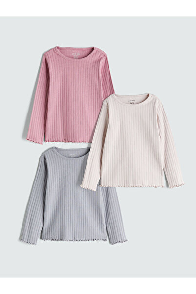 LC Waikiki Pembe Bisiklet Yaka Kız Bebek Tişört 3'lü