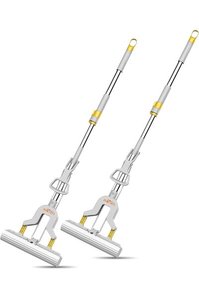 Zalcoon PVA Sponge Mop, Squeeze Roller Super Absorbent PVA Sponge Heads & Steel Handle for Hardwood