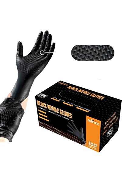 Zalcoon Black Nitrile Gloves, Heavy Duty Industrial Disposable Gloves