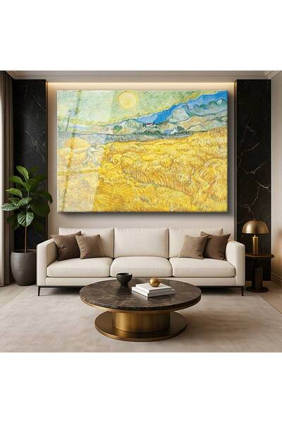 TosbArt Vincent van Gogh Buğday Tarlası Orakçı Hasat Resmi Temperli Cam Tablo...