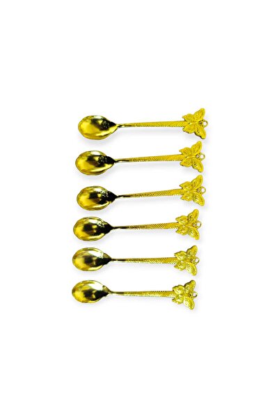 CEPHOME Altın Görünümlü Kelebek Desenli Dekoratif Mini Kaşık 11,2 cm Kaşık