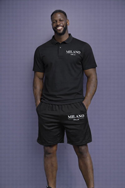 NOFLEN Set pantaloni scurți cu guler polo cu imprimeu Milano pentru bărbați