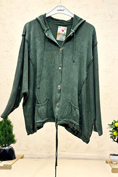 sahnemoda Organic Knitwear Cardigan with Mesh Hood and Sleeves, Machine Washable