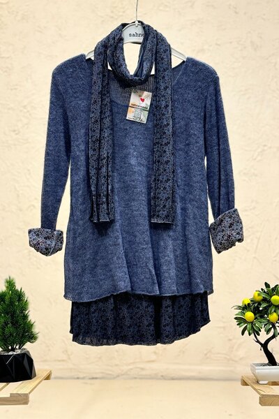 sahnemoda Pulover din mohair cu eșarfă cu model crocant