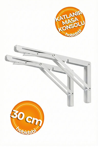 HOBİDABİ 30 cm Beyaz1 Takım Mandallı Katlanabilir Masa Konsolu - Aç Kapa Duva...