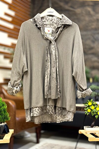 sahnemoda Leopard Print Shirt Knit Blouse