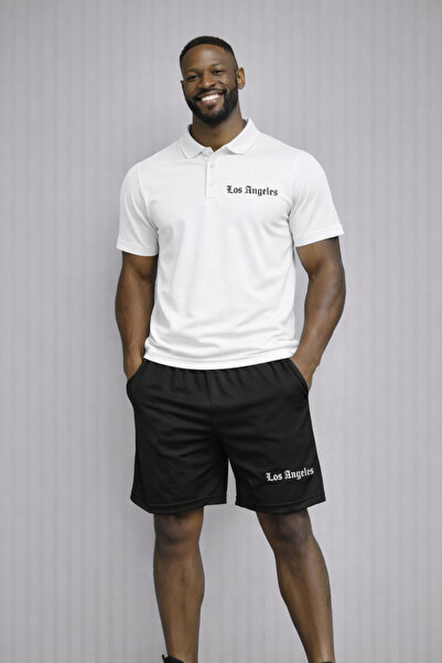 NOFLEN Men's Los Angeles Printed Polo Neck Shorts Set