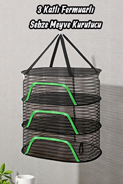 Manosta 3 Katlı Fermuarlı Meyve & Sebze Kurutma Filesi – Dayanıklı, Pratik As...