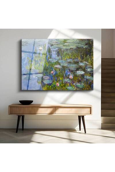 TosbArt Claude Monet Nilüferler Su Çiçekleri Temperli Cam Tablo Sanat Tablosu...