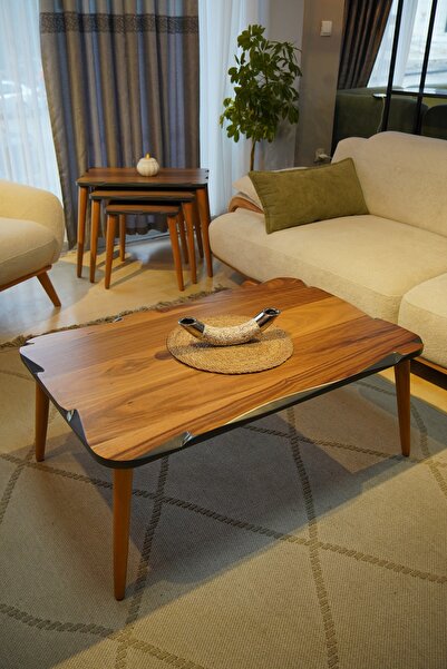 Luvimo 3lü Zigon Sehpa Ve Orta Sehpa Takımı Lüx Mdf Lake Boya Ceviz Antrasit ...