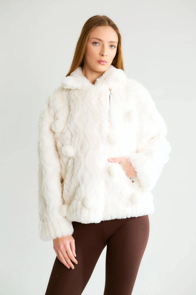 cemo Asimetrik Fermuarlı Peluş Kürk Ceket