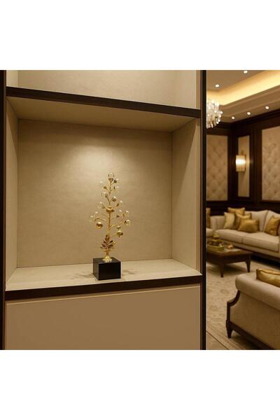 Oss elhetraf مجسم شجرة ذهبية بكرات كريستال – ستانلس ستيل وقاعدة رخام، ارتفاع ...