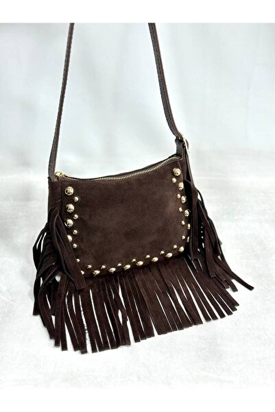 My Easy Shop Mesbag women's handbag genuine suede leather with tassel and stud detail