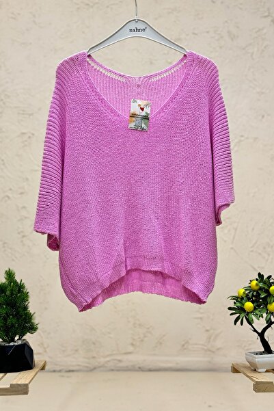 sahnemoda V-Neck Thessaloniki Knit Mercerized Loose Oversize Blouse