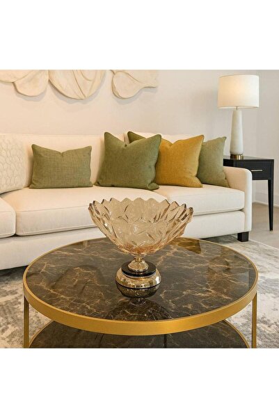 Oss elhetraf طبق قزاز أكرستالي فاخر بتصميم أوراق مع قاعدة ذهبية – ديكور طاولات مودرن