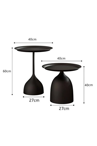 Mumtaz 2-Piece Set Side Tables (40×46×28cm & 40×60×28cm) Minimalist Black Home Storage Tables