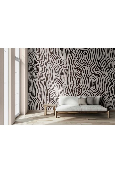 Grown Siyah Beyaz Zebra Desenli Dalgalı Soyut Duvar Kağıdı