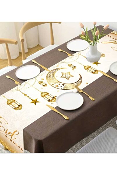 ÇEÇEN HOME 1 Ramadan Feast Tablecloth |   180X35Cm Polyester, Lantern Moon Star Design Ramadan Ornament
