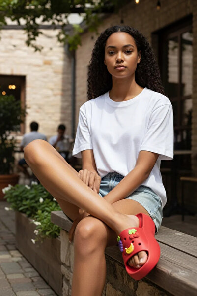 AkınalBella Women's Fruit Detailed Thick Sole Beach, Sea, Pool Slippers