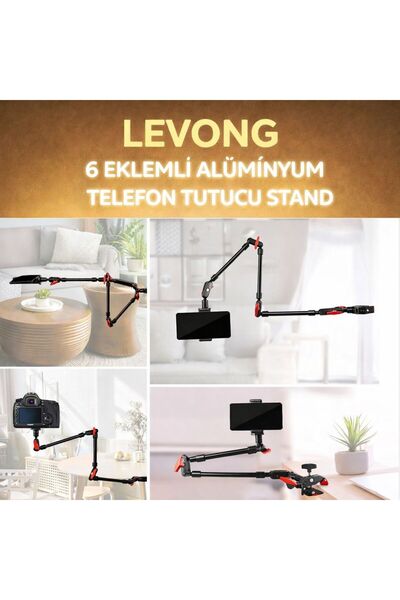 LEVONG LE-777 Profesyonel 6 Eklemli Alüminyum 360° Dönebilen Telefon Kamera T...