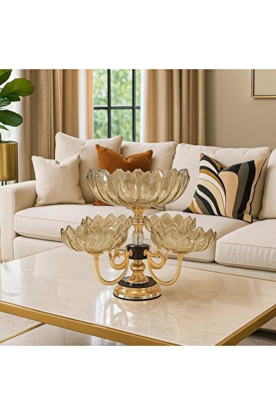 Oss elhetraf Three-tiered crystal glass serving stand with a gold base – luxu...