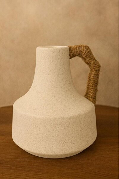 Oss elhetraf مزهرية سيراميك بيج بمقبض حبل للديكور المنزلي