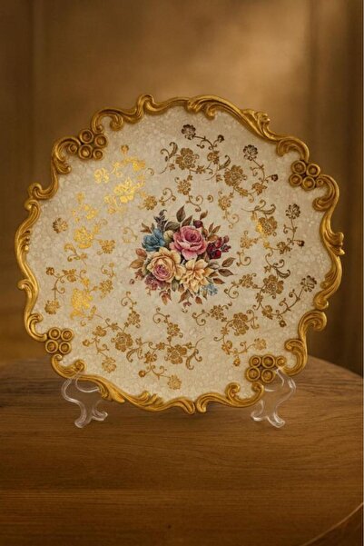 Oss elhetraf طبق فايبر كلاسيكي مزخرف باللون الذهبي